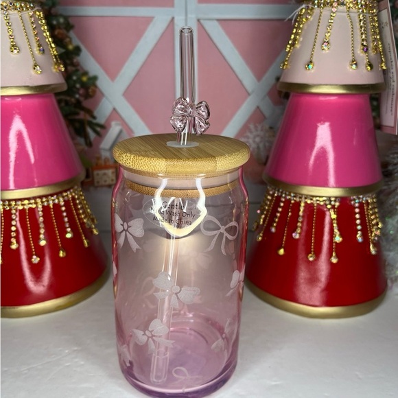 Viral Pink Bow Glass tumbler - Picture 1 of 4